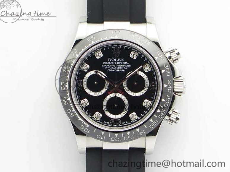 MiroTime 0316 SmartChoice Daytona 116519LN JH Best Edition Black Dial Crystal Markers On Rubber Strap A4130 (Free XS Rubber Strap) 3558